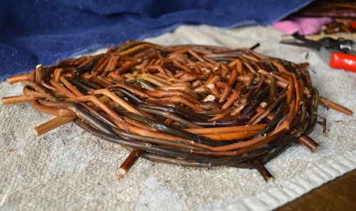 Willow basket staking up a