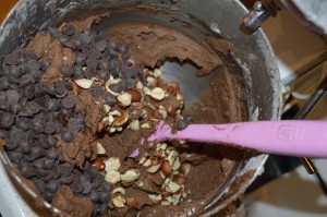 Triple chocolate chip cookies with spatula 2