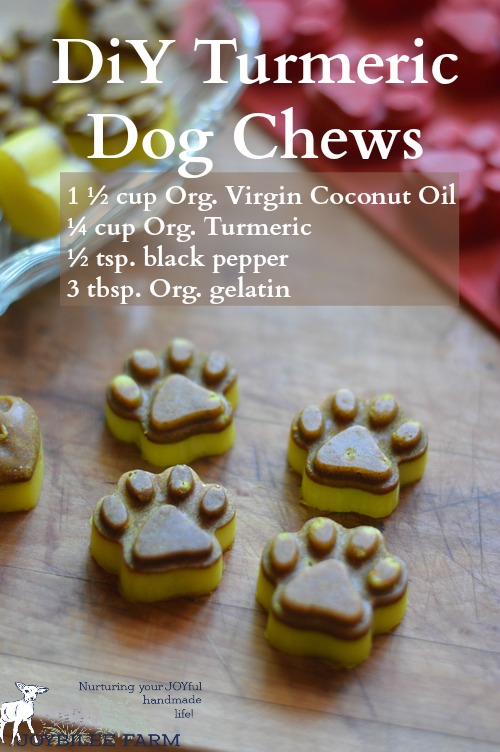 Now I don’t know about you, but I don’t have time to fiddle with pet treats every day. Let’s make it easy so you actually will do this for your dog or cat. These are a make once and serve up daily turmeric chews. They take less than 15 minutes to make, plus an overnight chill period. They offer turmeric for dogs in an easily absorbable way. They are convenient for you. They are therapeutic for both dogs and cats. And they are super inexpensive to make, with only 4 ingredients.