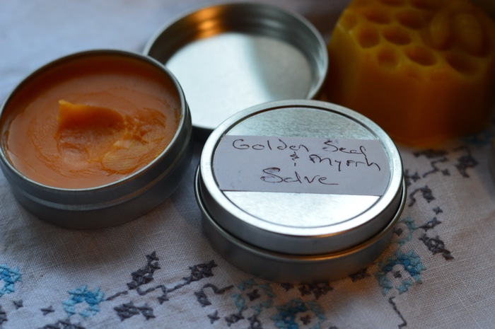 freshly made gold, frankincense, and myrrh salve