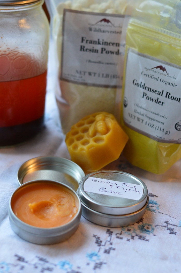 freshly made gold, frankincense, and myrrh salve
