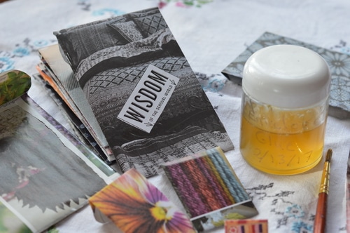 This is magical glue that dries on the envelope but can be licked just like regular envelope glue to seal the envelope. It is kosher and doesn’t have a nasty taste. The essential oils are antimicrobial and help preserve it. Plus they make it taste good, too.