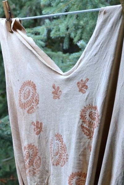 A t-shirt bag with homemade dye designs